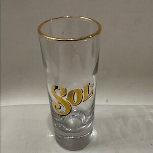 Sol Tequila Gold Rim 4 Oz Clear Shot Glass Gold Trim 4 1/4 In Tall 1 1/2 Round